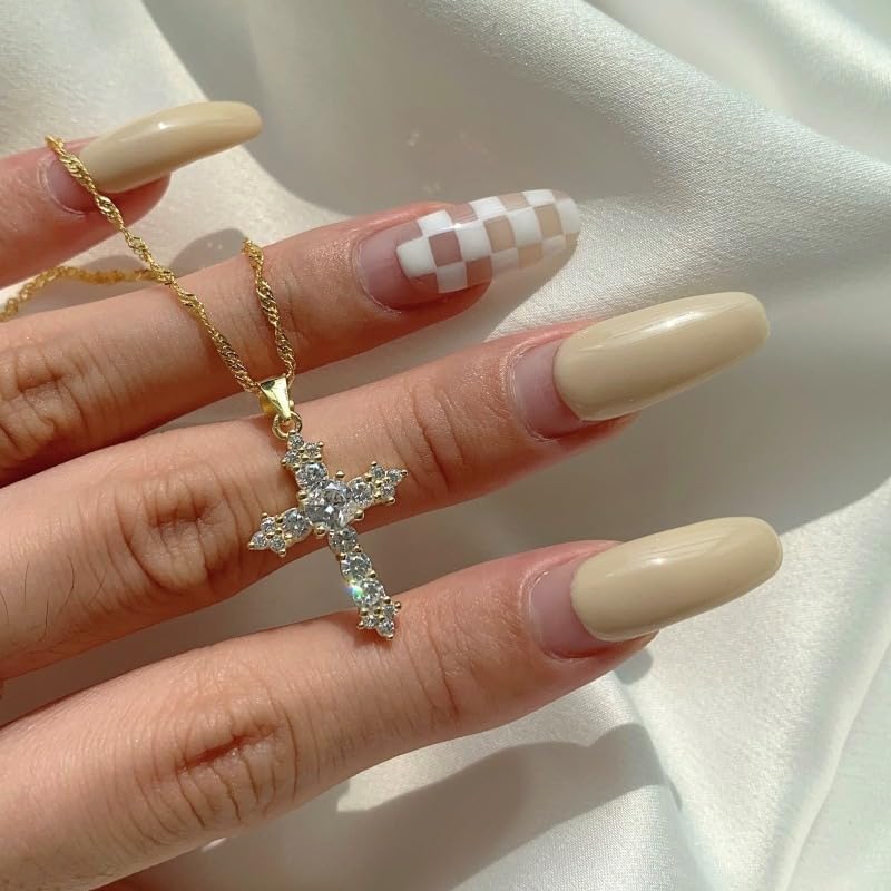 Cross Necklace for Women 14K Gold Plated Silver Dainty Small Cross Pendant Choker with 5A Cubic Zirconia Simple Trendy Cute Cross Charm Chain Necklace - Image 2