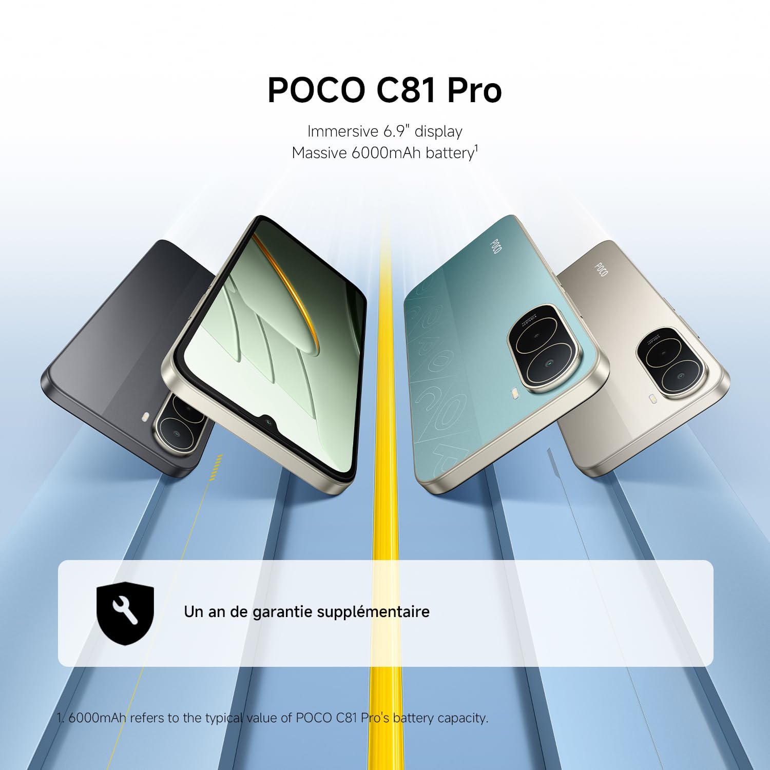 XIAOMI POCO C81 Pro Smartphone 4+128 Go Batterie 6000mAh - Noir | Écran immersif 6,9" 120Hz, double caméra IA 13 Mpx, 1 an de garantie supplémentaire, chargeur non inclus