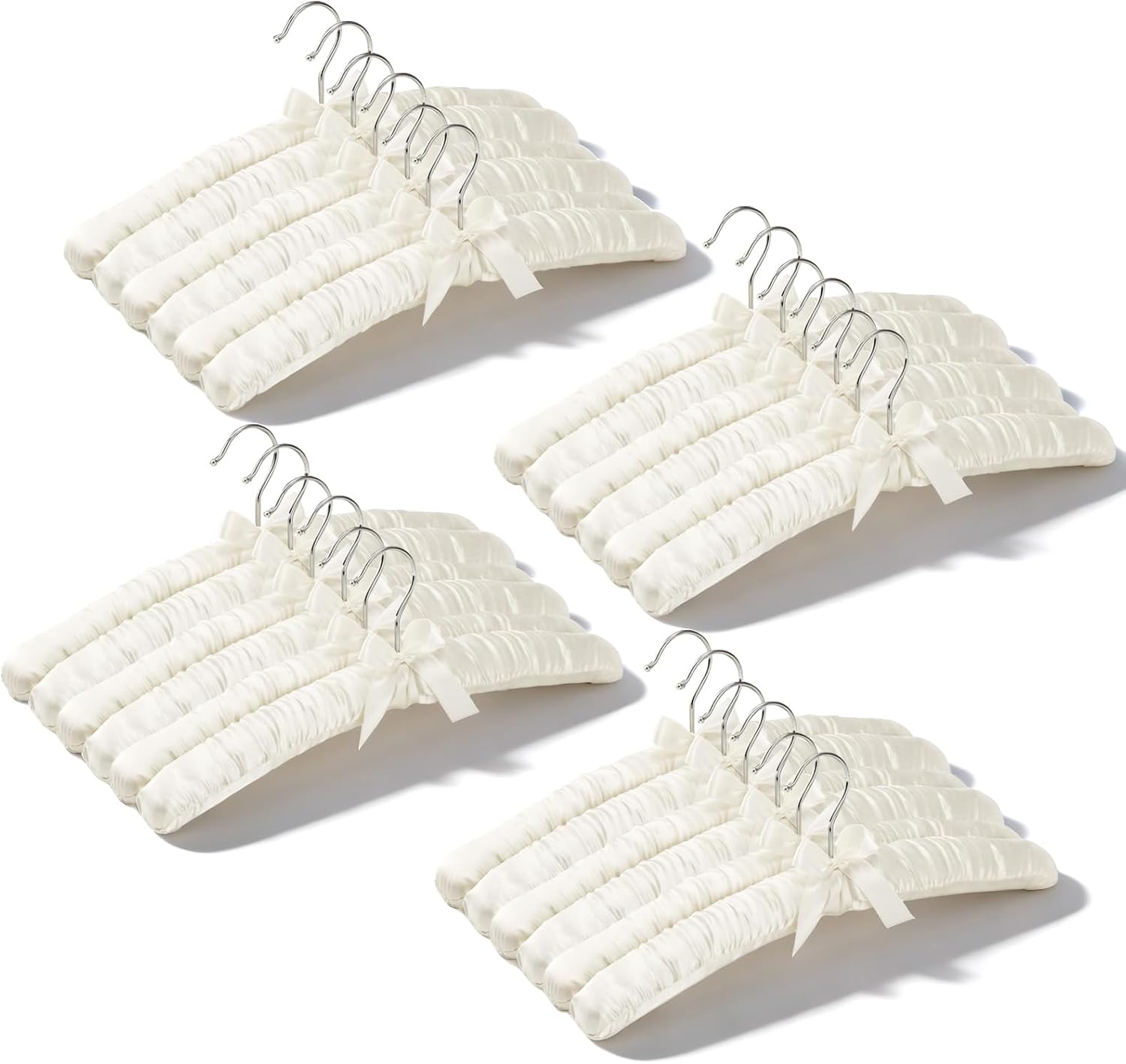 24 Pcs Satin Padded Hangers, 15" Thick Foam Padded Hanger with 360° Swiveling Hook, No Shoulder Bump Hangers for Women Clothing, Coat, Sweaters, Blouse, Wedding Dress (Beige)