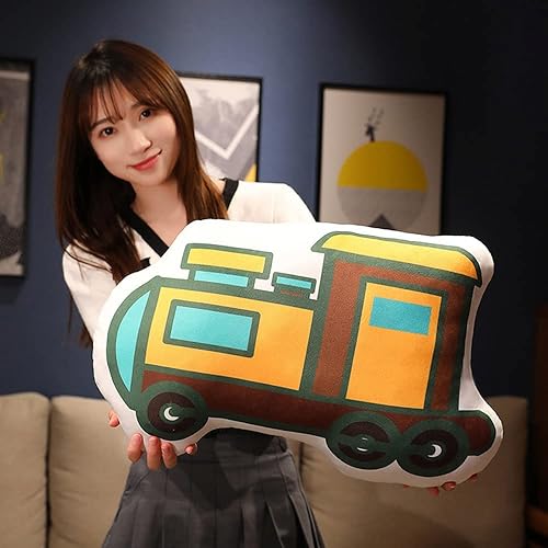 Miniatura 4 de Almohada de felpa con forma de tren 3D, cojín de felpa blanda para sofá, cojín de 19.6 pulgadas