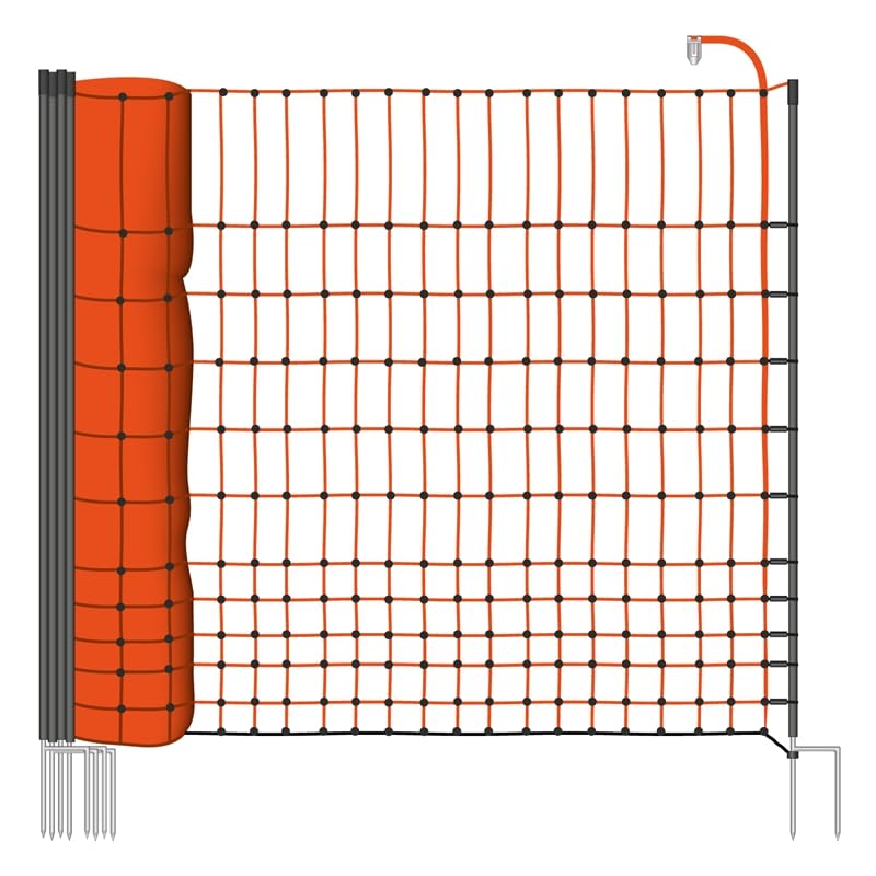 VOSS.farming Filet volaille 50m H : 112cm Orange EURONETZ 15 piquets Double Pointe clôture électrique