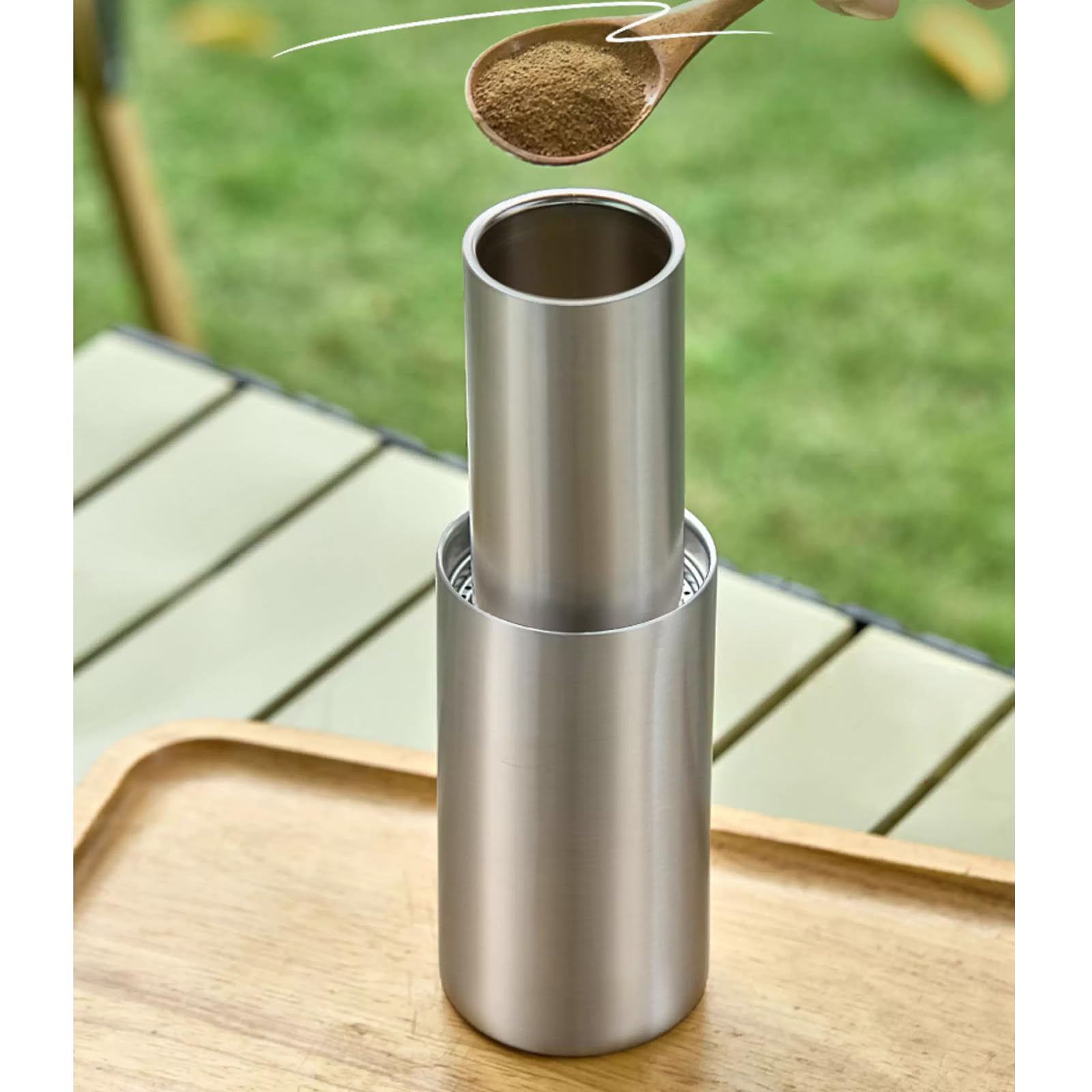Caffettiera portatile – 360 ml in acciaio inox, metodo di infusione 3 in 1 per campeggio e viaggi, combina French Press, Pourover, Espresso