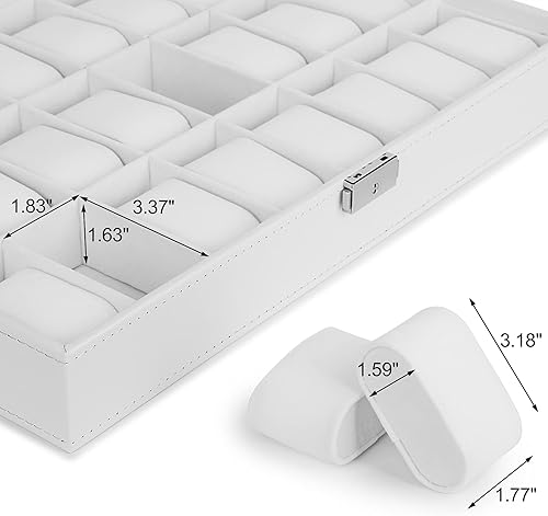 Miniatura 3 de JS NOVA JUNS Caja de reloj, caja de cuero de 24 ranuras con tapa de cristal, organizador de caja de reloj para hombre, color blanco