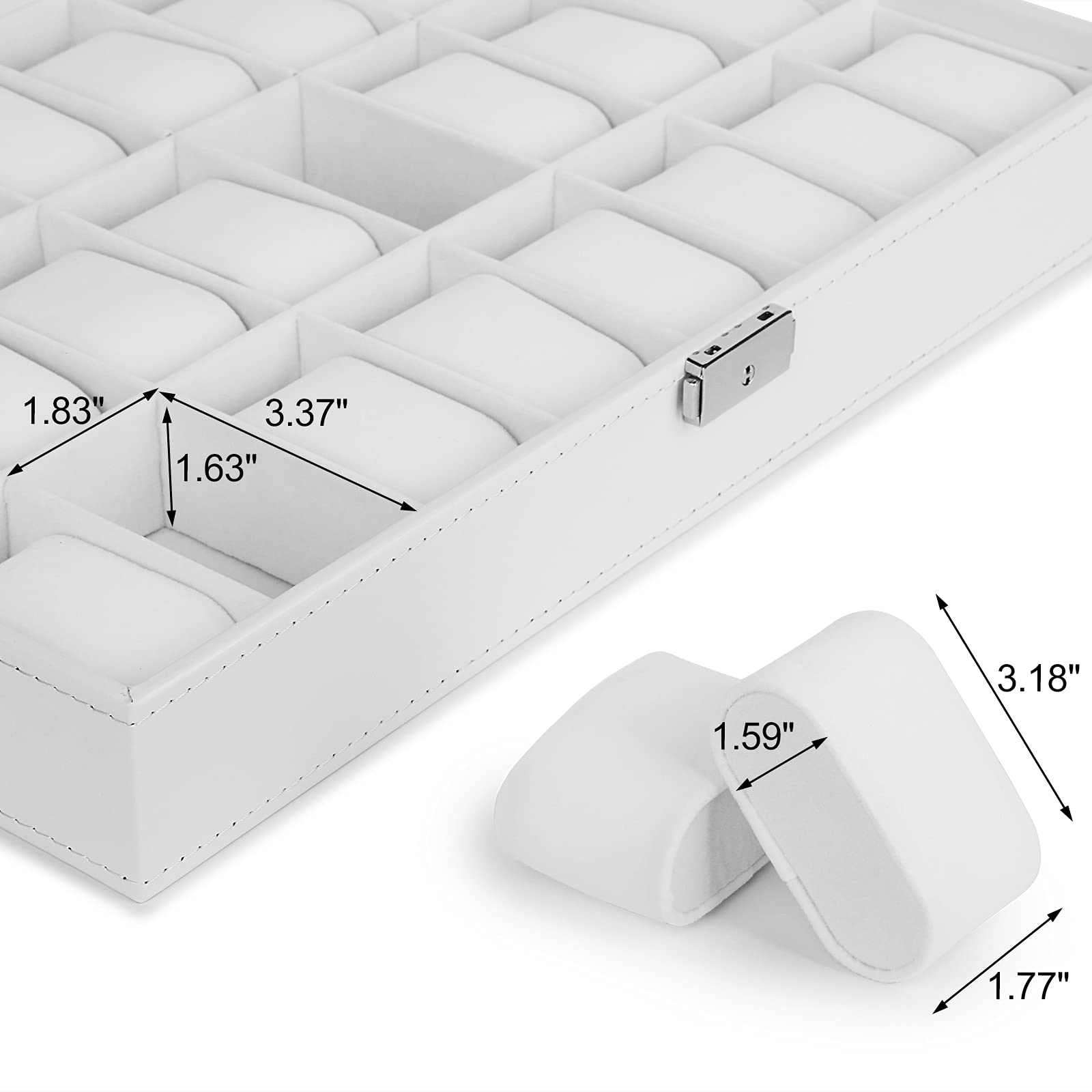 Caja de reloj, caja de reloj de piel con 24 ranuras con tapa acrílica grande, organizador de caja de reloj para hombre, color blanco