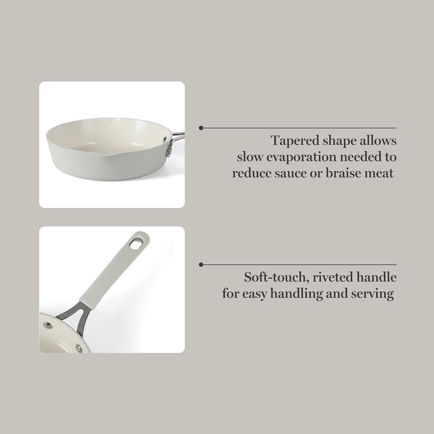 Martha Stewart Heathland 8 Inch Aluminum Fry Pan Cookware Non-Toxic Premium Ceramic Non Stick Frying Pan, Kitchen Egg Pan, Omelet Pan, Always Pan, Pots and Pans, Linen White, Induction Safe