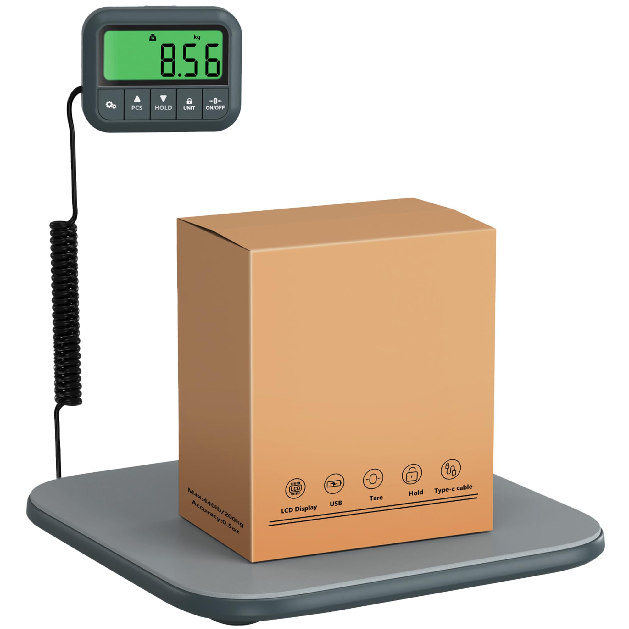 UNIWEIGH Versandwaage, 199,6 kg/9,92 g, Postwaage mit Halte/Tara/Zählung | Hohe Präzision, Kohlefaser-Plattform, kommerzielle Paketwaage für Pakete/Lager/Industrie/Gepäck/Porto