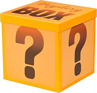 RUSPEPA Mystery Gift Box with Lid, Fun Orange Question Mark Design, Medium Collapsible Gift Box with Tissue for Kids & Adults, Birthday, Party Games, Mystery Surprise Packaging, 9x9x9 Inches, 1 Pcs