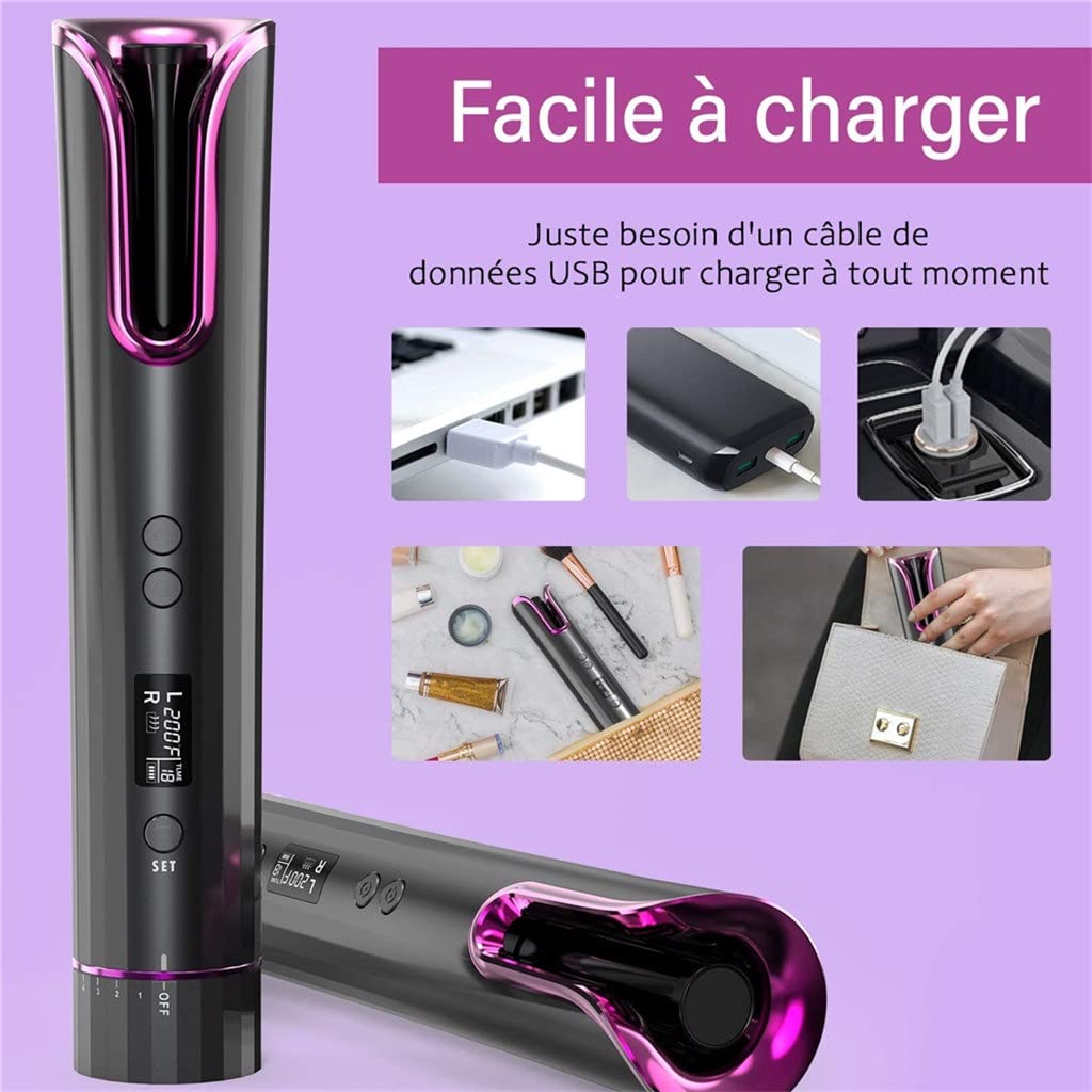 EDDGE Rizador de Pelo automático inalámbrico USB Inalámbrico Inalámbrico Auto Cerámica Rizador de Hierro Varita rizadora Rizador de Aire Rizador de Cabello