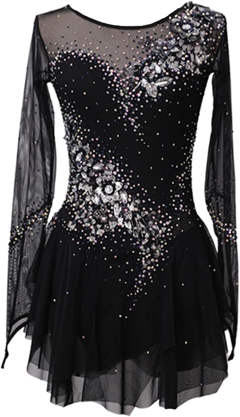 Robe de patinage artistique noire en taille L pour compétition et bâton twirling