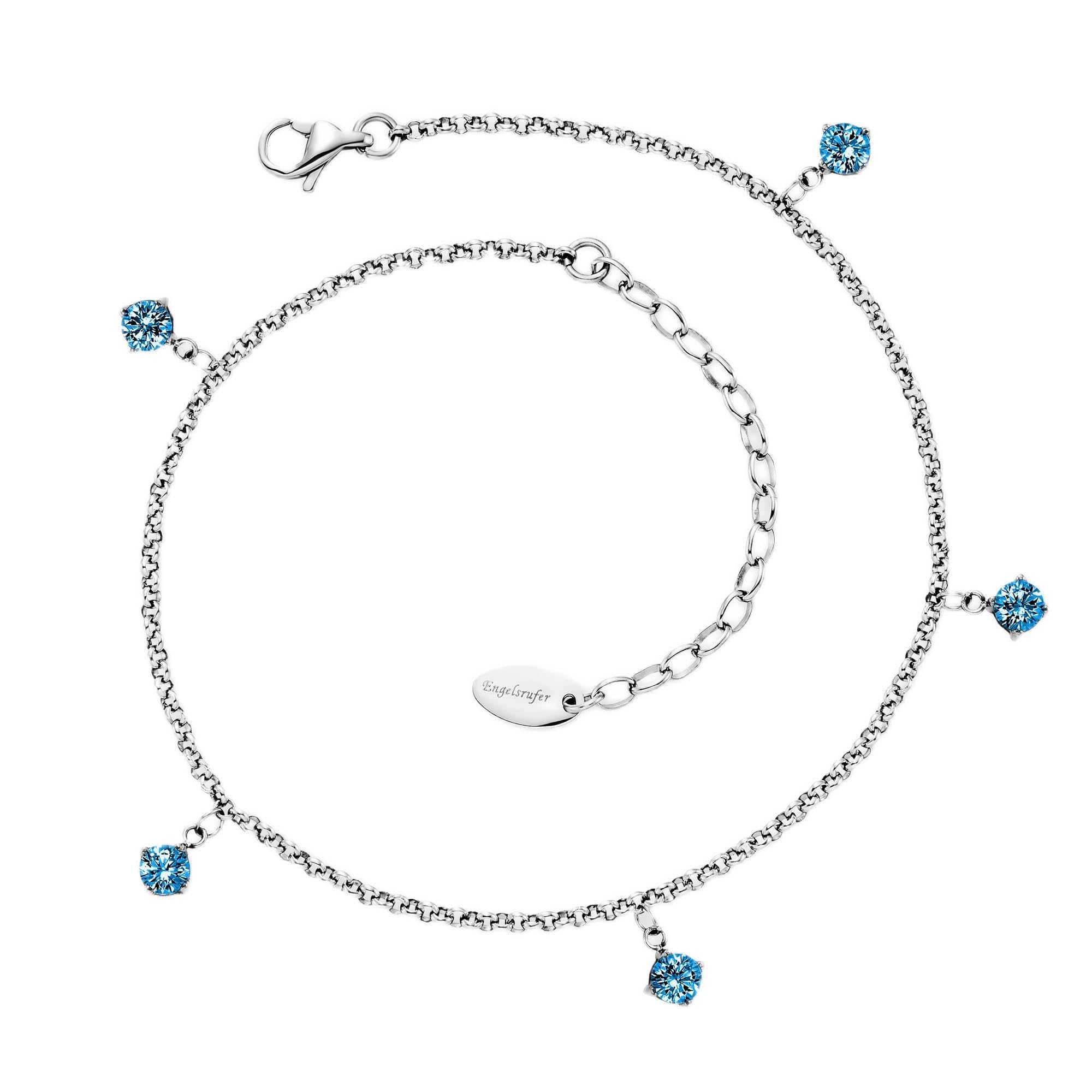 Engelsrufer Fußkette „Shiny Ocean“ Damen | Edelstahl Silber | Blaue Zirkonia | 22+5 cm verstellbar | Elegantes Fußkettchen Sommer Schmuck