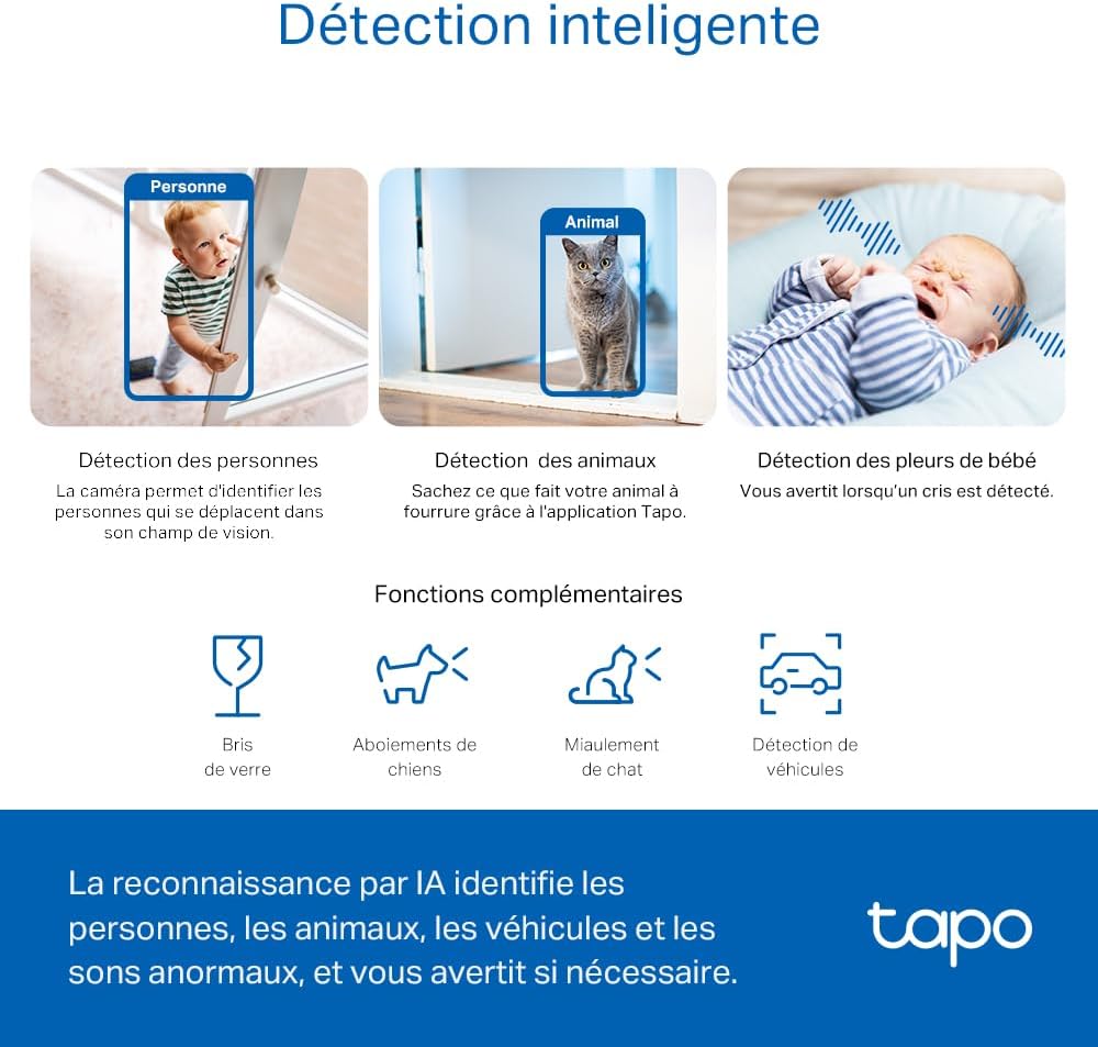 Tapo 3K(5MP) Caméra de Surveillance WiFi intérieure 360°, détection IA, Suivi Intelligent Sirène, Vision Nocturne, Audio bidirectionnel, Mode Privé, Compatible avec Alexa pour Bébé/Animaux C230 — vue 6