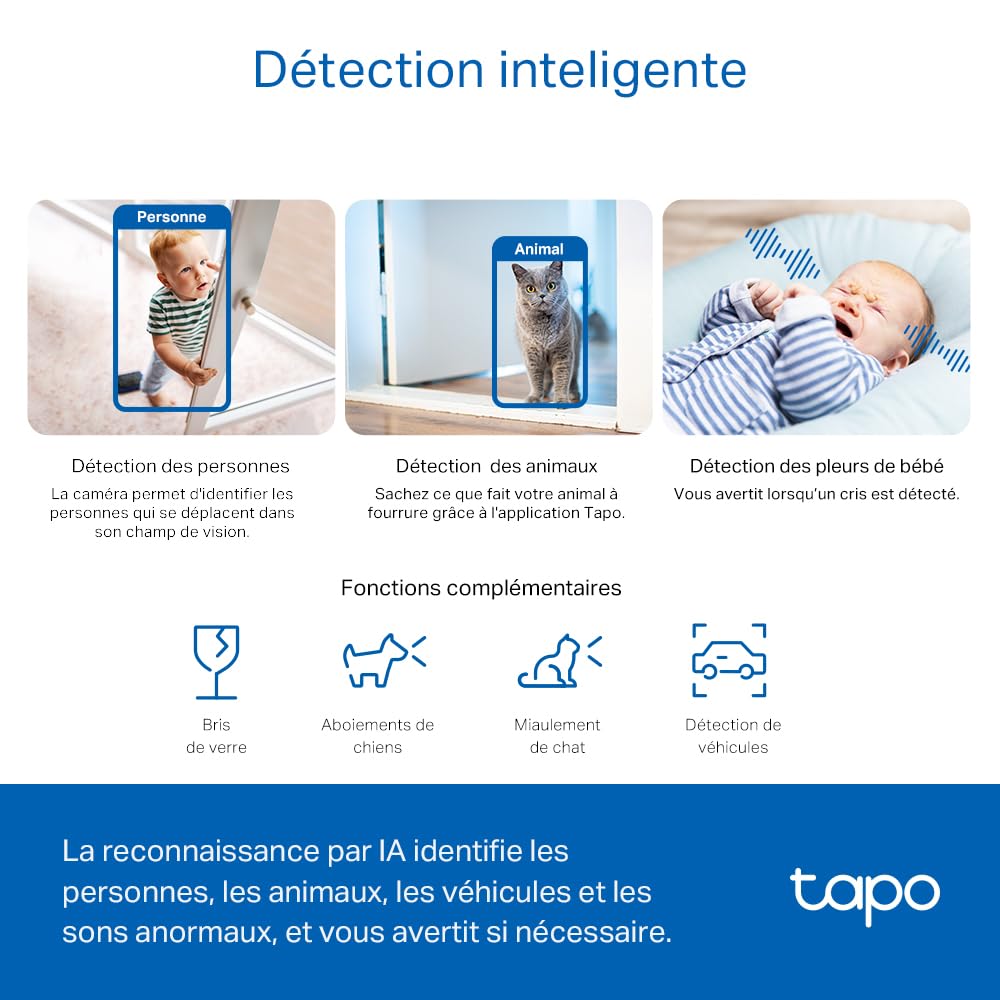Tapo 3K(5MP) Caméra de Surveillance WiFi intérieure 360°, détection IA, Suivi Intelligent Sirène, Vision Nocturne, Audio bidirectionnel, Mode Privé, Compatible avec Alexa pour Bébé/Animaux C230