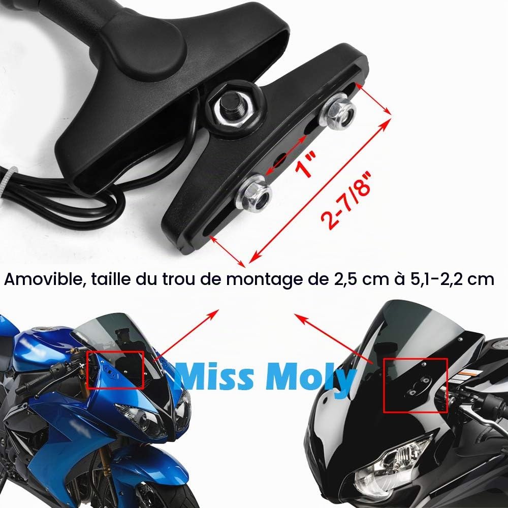 Noir Moto Clignotant Rétroviseur avec LED Indicateur de flèche compatibles avec CBR GSXR YZF (Noir Brillant+Lentille de Fumée)