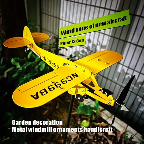 2023 New J3 Cub Airplane Weathervane, Airplane Metal Weathervane Windmill, Airplane Weather Vane Wind Spinner For Yard Garden Patio Lawn Roof, Gifts For Flight Lovers (Small: 7.87 X 7.08In) #TOP3
