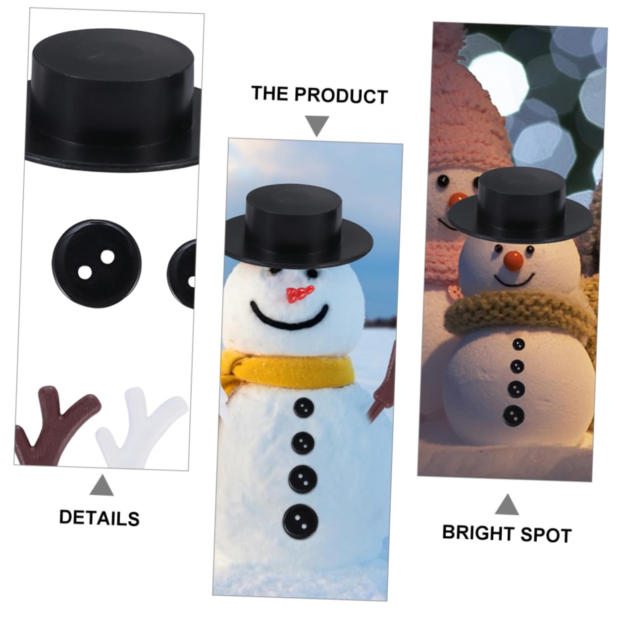 Amosfun 3 Sätze Handgefertigte Accessoires Schneemann Schwarze Zylinder Schneemann-schaltflächen DIY Zubehör Handgefertigte -zubehör Plastik 302 Stück * 3