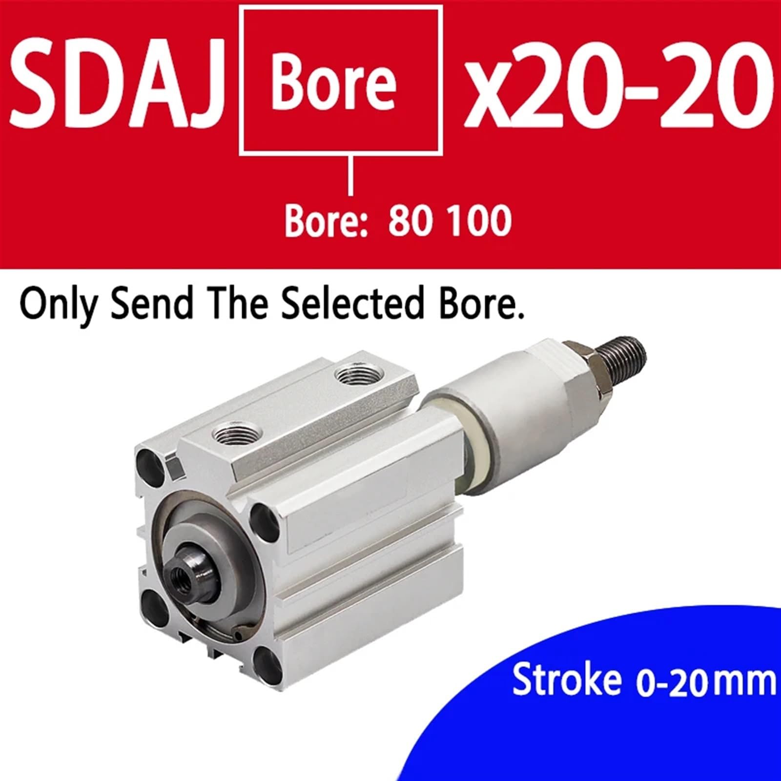 SDAJ80/100 mm otwór dwustronne narzędzia tłokowe ze stopu aluminium regulowany skok kompaktowy cienki pneumatyczny cylinder pneumatyczny 1 szt. (skok 20-20, SDAJ100 bez magnesu)