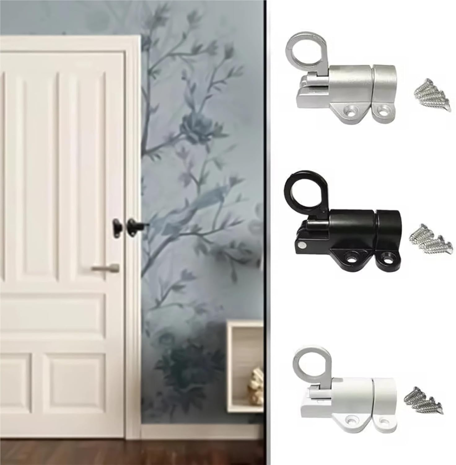 Self Closing Latch Spring Door Lock 6 Pcs Bolt Lock, Aluminum Alloy Spring Door Latch with Pull Ring(Silver)