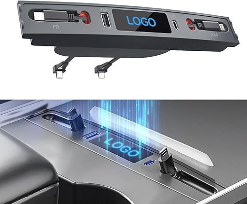 Miniatura 1 de Soporte de sensor inteligente para consola central, estación de acoplamiento retráctil USB-C de carga rápida, cargador de coche multipuerto para