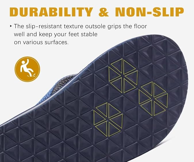 KuaiLu Men's Flip Flops Arch Support Summer Beach Pool Water Thong Sandals Waterproof Rubber Walking Shoes