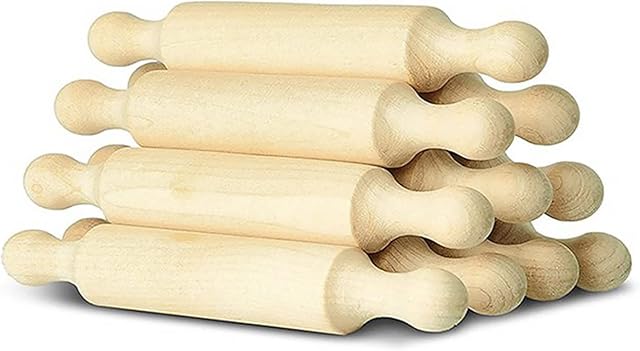 Mmjklkm 10 Pcs Wooden Mini Rolling Pin 5.6 Inch Kids Size Baking Rolling Pin Mini Wood Dough Roller for Kids DIY Crafts Tools Farmhouse Kitchen Tiered Tray Decor