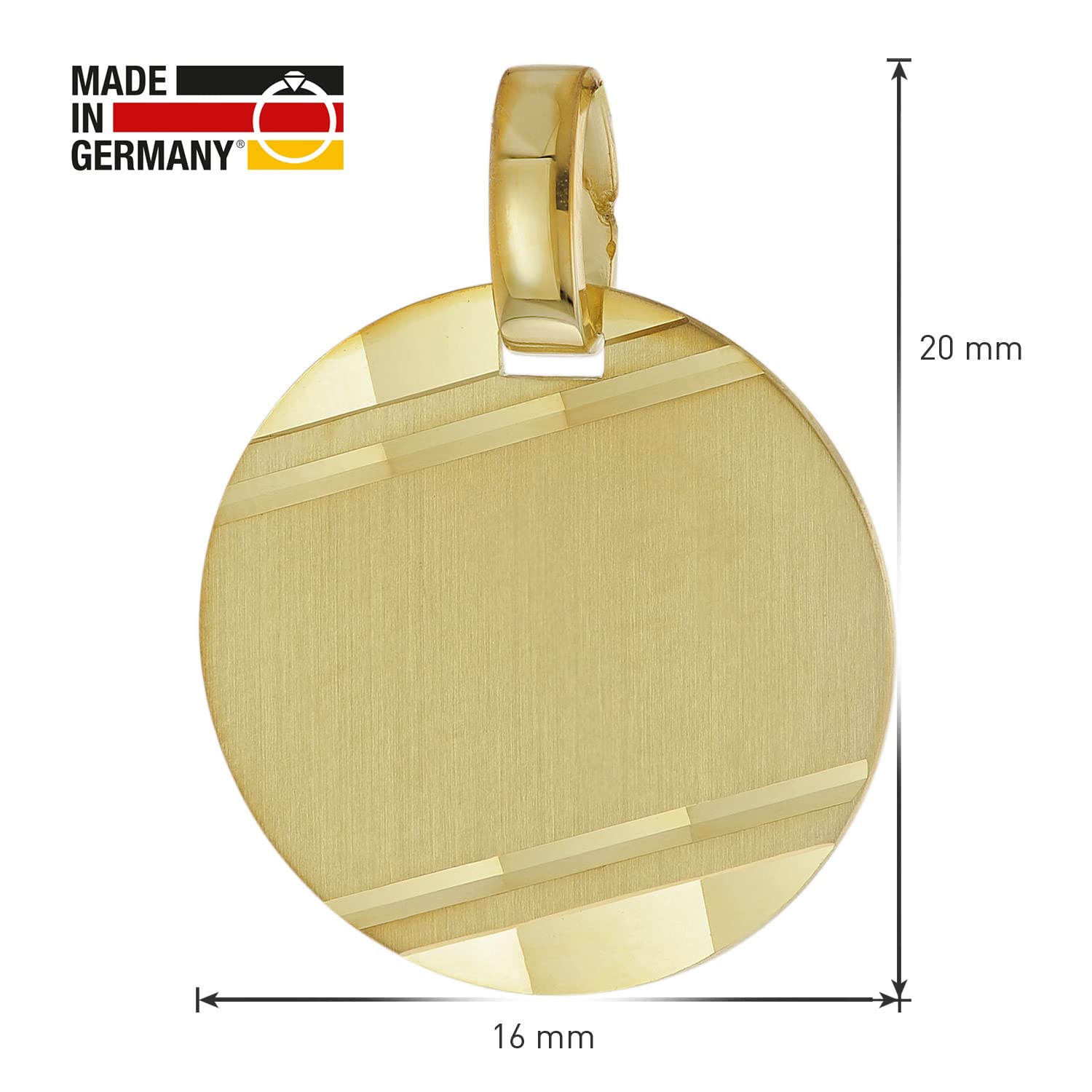 trendor Anhänger mit Namen Gold 333/8 Karat Gravurplatte Ø 16 mm 51796 | Gravurschmuck aus Echtgold, Schmuckstück für Damen und Herren,