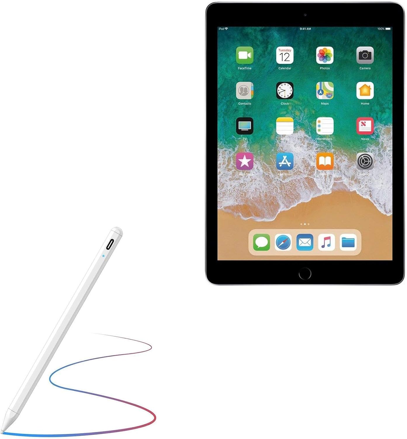 BoxWave Stylus Pen Compatible with Apple iPad (5th Gen 2017) - Dual-Mode Active Pencil Stylus, Palm Rejection Works with Android & Other Tablets - Winter White