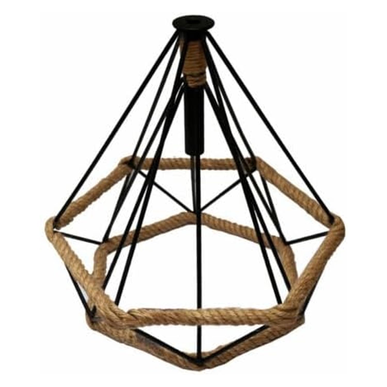 Vintage Hemp Rope Diamond Shape Lamp Shades - Wire Cage Hanging Light Fixture - Industrial Woven Pendant Light Wall Sconces Lampshade - Metal Bulb Guard Cage for Hanging Pendant โ image 1