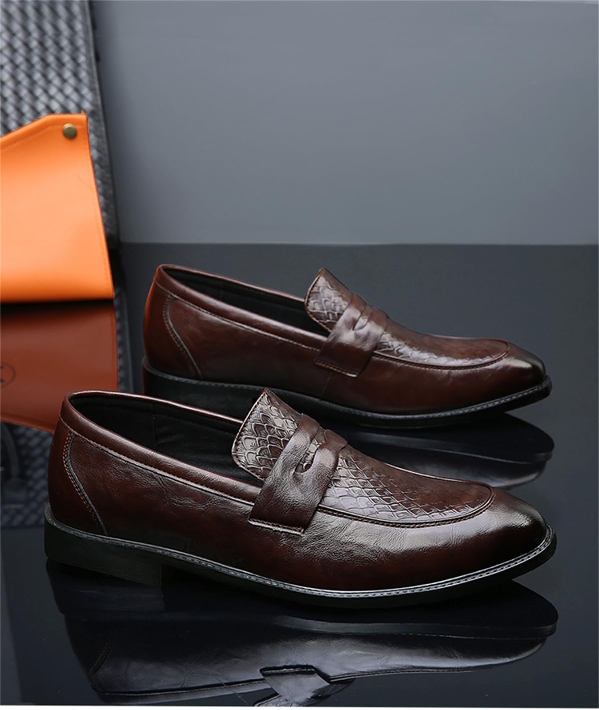 Men's Classic Dress Slip on Shoes Business Formal Penny Loafers Dark Brown