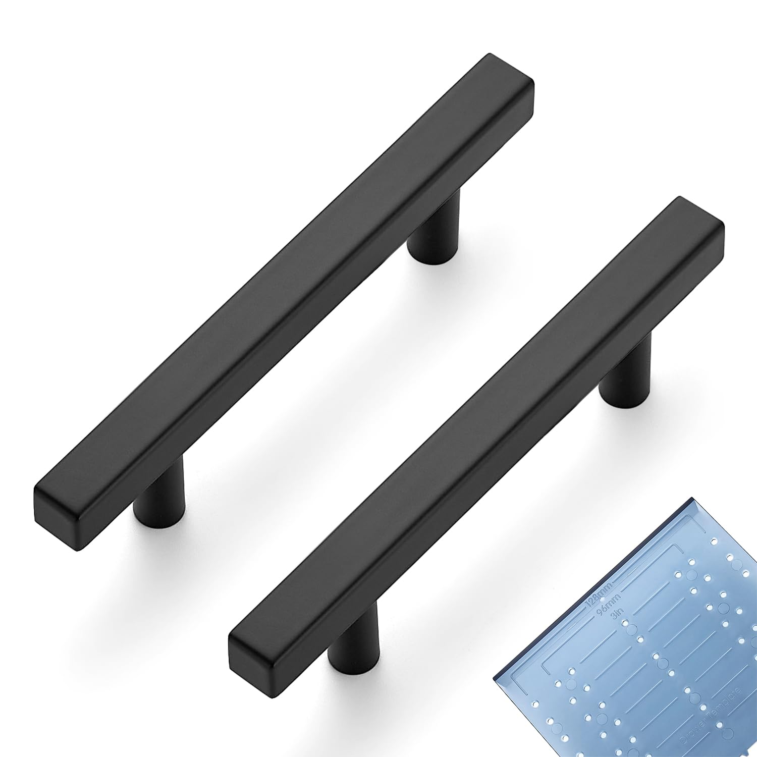 Ravinte Square Cabinet Handles, 10 Pack, 3.75" Hole Centers, Matte Black