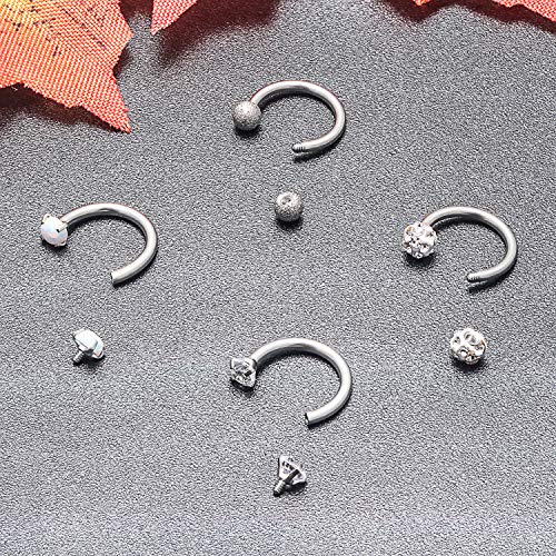 Dyknasz Horseshoe Circular Barbell Clear CZ Opal Stone Nose Septum Rings Hoop Retainer for Women Men Helix Cartilage Tragus Earring 316L Surgical Steel 16G 5/16"(8mm) 3/8"(10mm)4