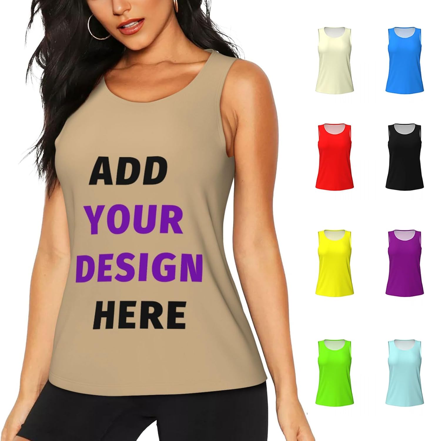 Women's Custom Sleeveless Workout Scoop Neck Tank Personalized Tank Tops for Running Yoga Hiking Gym Outdoor