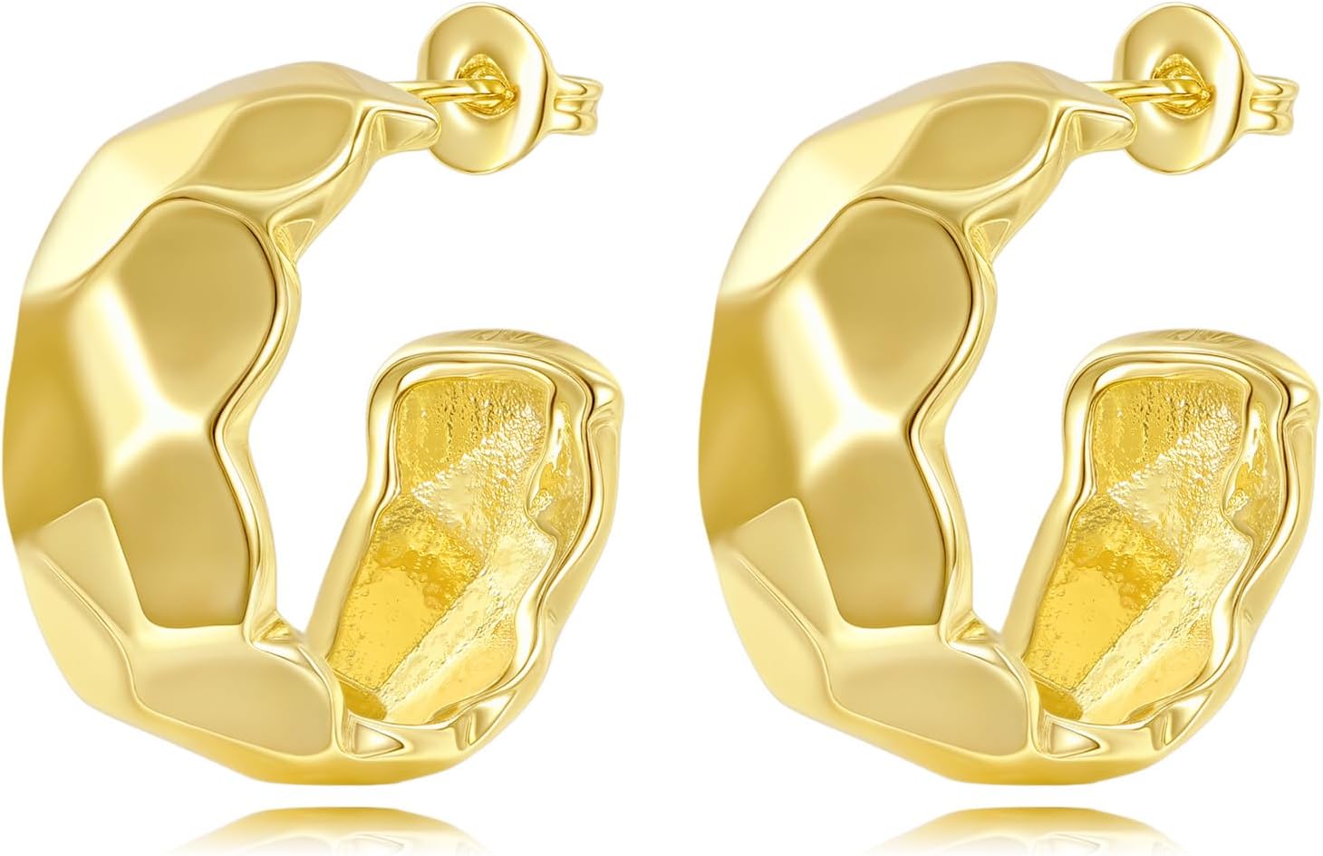 14K Gold C Shape Earrings for Women, 15/19mm Open C Shape Hoop Earring, Trendy Gold Jewelry Gift for Wife Her