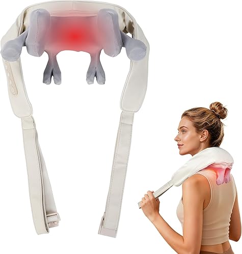 IeBilif Masajeador inalámbrico de cuello y hombros con calor, amasado de 10 cabezas, almohada masajeadora Shiatsu para cuello, hombros, espalda,
