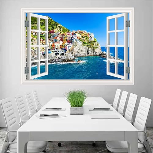 Miniatura 4 de Adhesivo autoadhesivo para pared, romántico, sala de estar, dormitorio, estudio, oficina, decoración de pared, paisaje del océano, calcomanía falsa