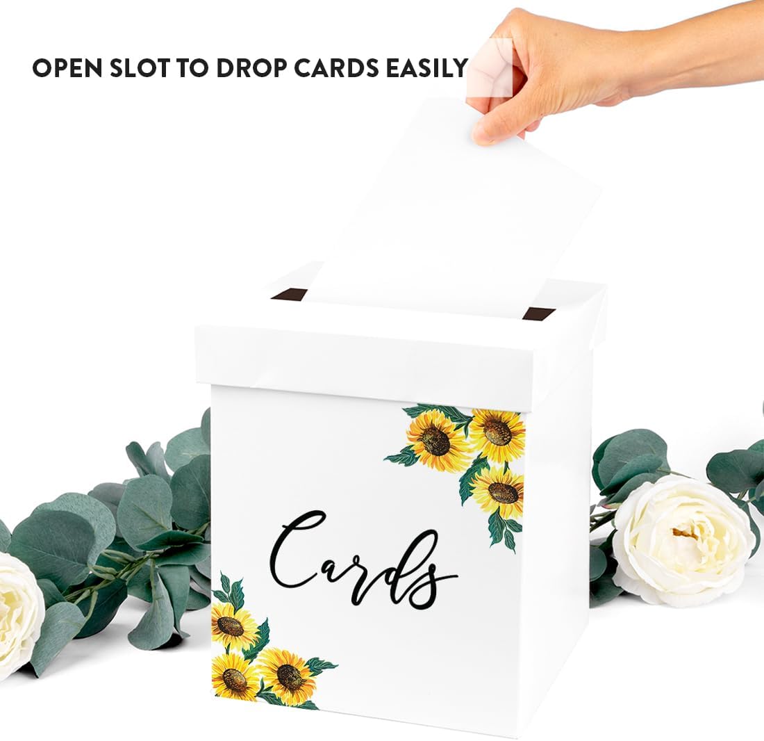 Andaz Press Sturdy White Wedding Day Card Box Sunflowers Wedding Gift Boxes for Cards Card Box for Bridal Shower Baby Shower Birthday Graduation Events 10x10x10 Inches