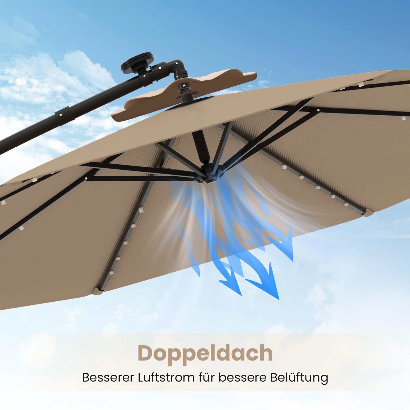 COSTWAY Parasol przeciwsłoneczny 300 cm ze stojakiem i diodami LED, z korbą, parasol ogrodowy, ochrona przed promieniowaniem UV, parasol na taras, do ogrodu, na basen, taras