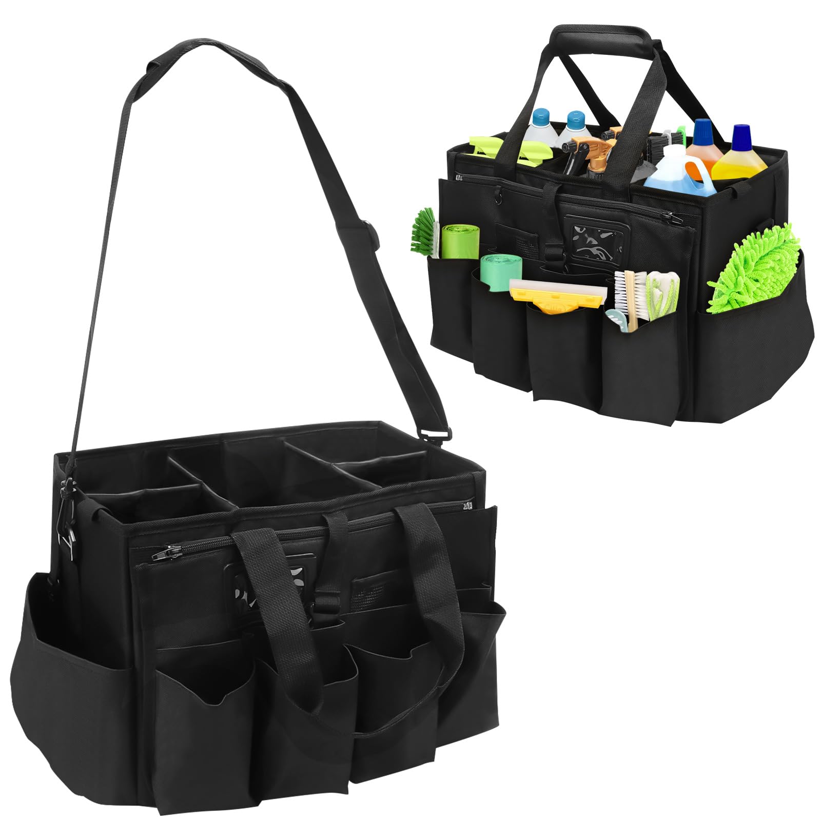 Putzmittel Organizer, 40x27x28cm Extra Großer Reinigungstasche, Putztasche Tragbare mit Griff und Verstellbarem Schultergurt, Reinigungs Aufbewahrungs Tasche Haushaltstasche für Zuhause Auto Garten