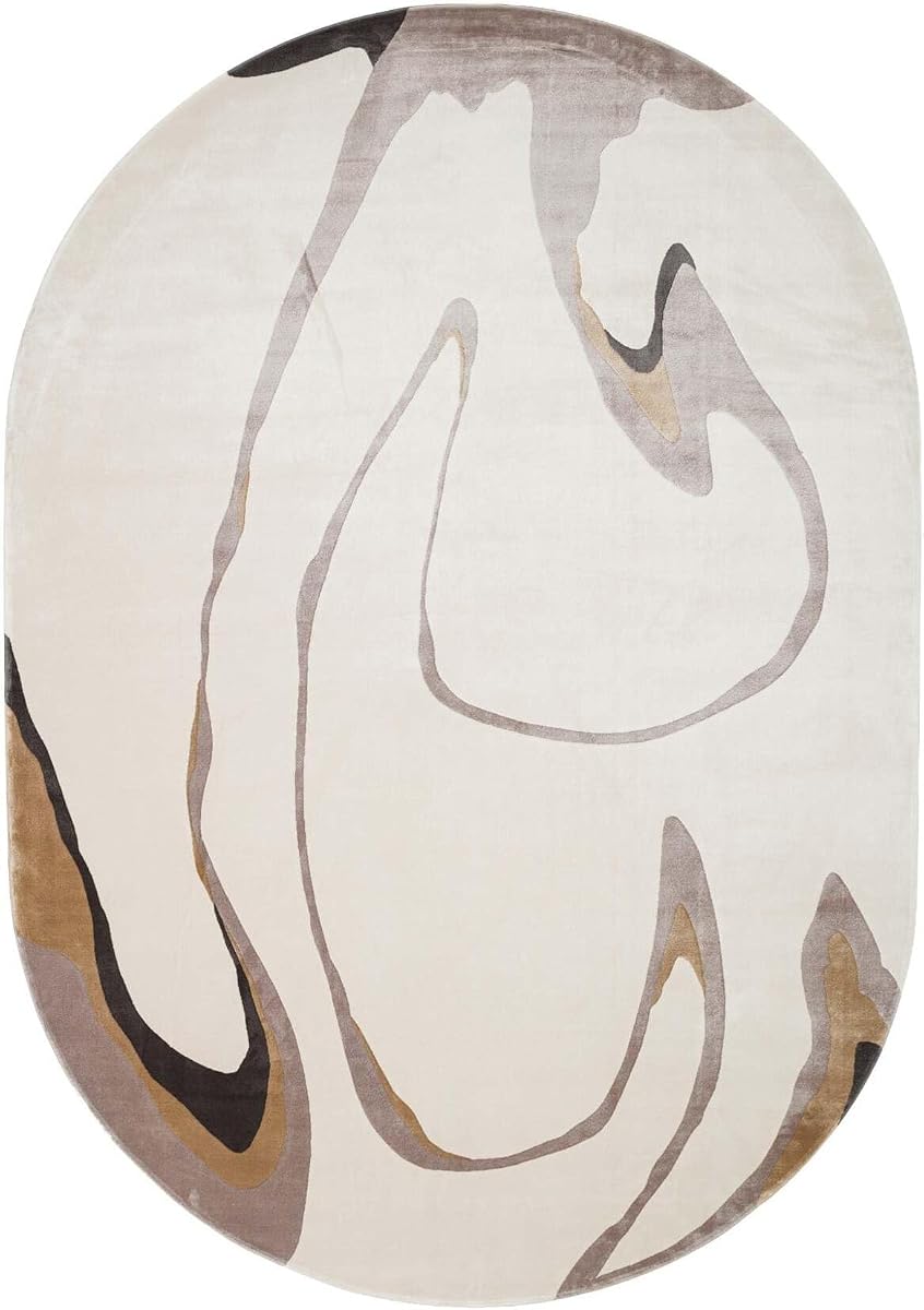 SODEF UTOPİA UTP 06 Cream Grey Abstract Cut Salon Rug | 78.7 x 118.1 in | Viscose & Polyester Blend | 0.28 in Pile | Modern Style | Fringe - Gray, 63x91 inch