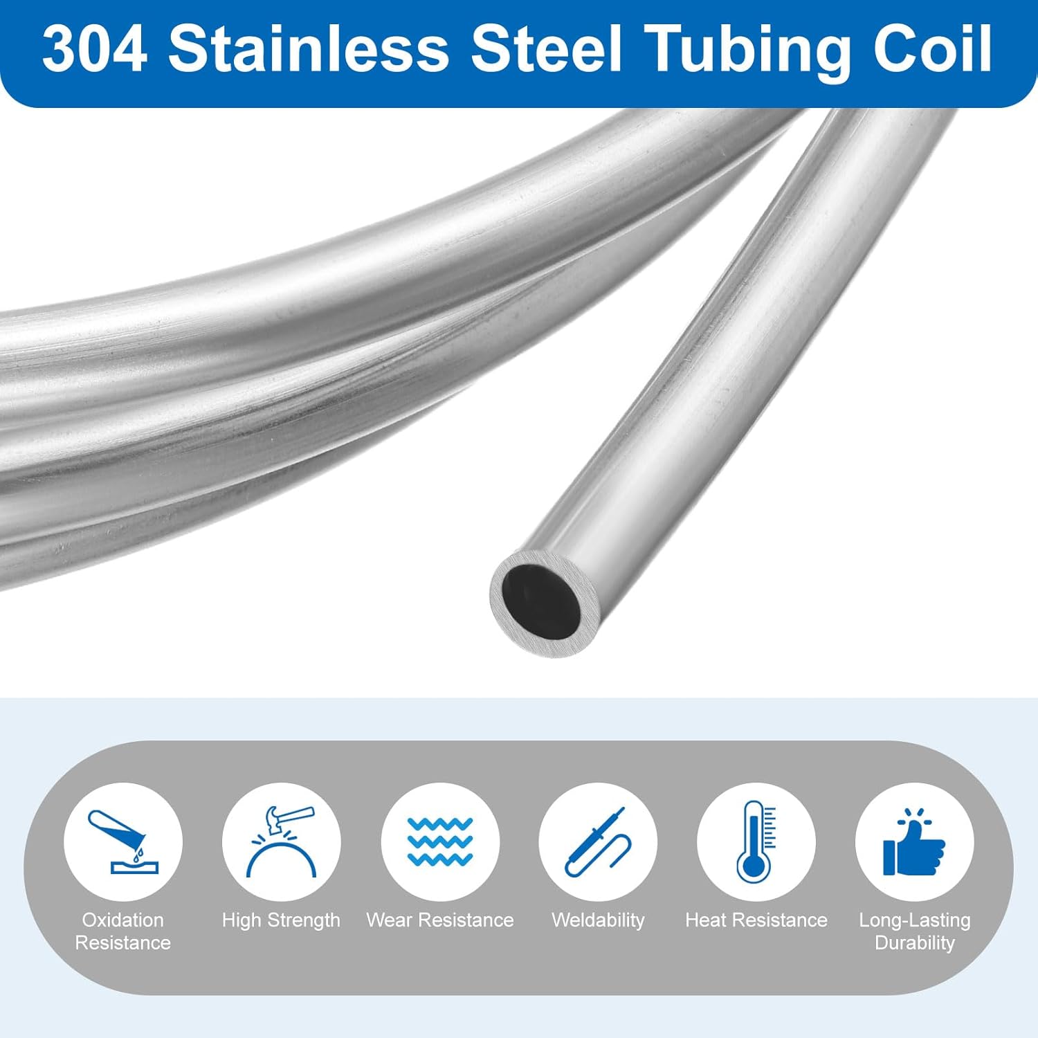 uxcell Stainless Steel Tubing Coil, 5/16" OD x 16 ft Industrial 304 Stainless Steel Tube, Welded Steel Tubing, Silver Tone