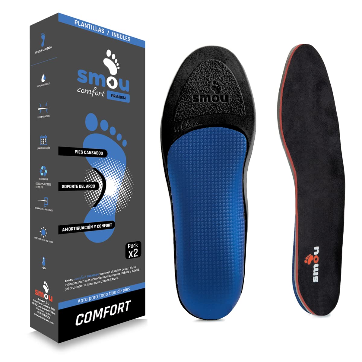 SMOU Comfort Premium Plantillas Gel con Soporte Arco para Trabajo Diario | Plantillas de confort con base rígida que estabiliza el pie, aporta soporte ligero al arco y favorece una pisada más firme