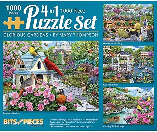 Bits and Pieces - Glorious Gardens 4-in-1 Multi-Pack Set 1000 Piece Jigsaw Puzzles for Adults - Each Puzzle Measures 20" x 27" - Jigsaws by Artist Mary Thompson