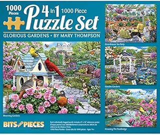 Bits and Pieces - Glorious Gardens 4-in-1 Multi-Pack Set 1000 Piece Jigsaw Puzzles for Adults - Each Puzzle Measures 20" x 27" - Jigsaws by Artist Mary Thompson