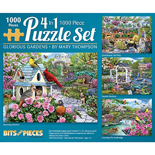Bits and Pieces - Zestaw 4 w 1 zestaw wielopakowy 1000 elementów puzzli dla dorosłych - każda puzzle mierzy 50 cm x 78 cm - wyrzynarki artysty Mary Thompson