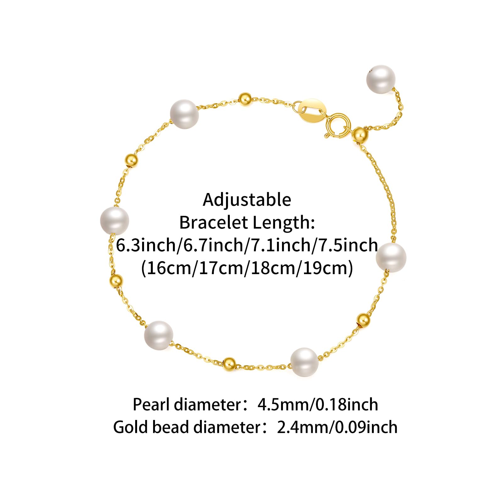 18K Gold Süßwasserperlen Chain Armband 750er Gelbgold Weiß Perlen Link Armbänder Schmuck für Damen Braut Ehefrau Mutter Liebhaber Geschenk Hochzeitstag Valentinstag Geburtstag Jahrestag 16/17/18/19cm