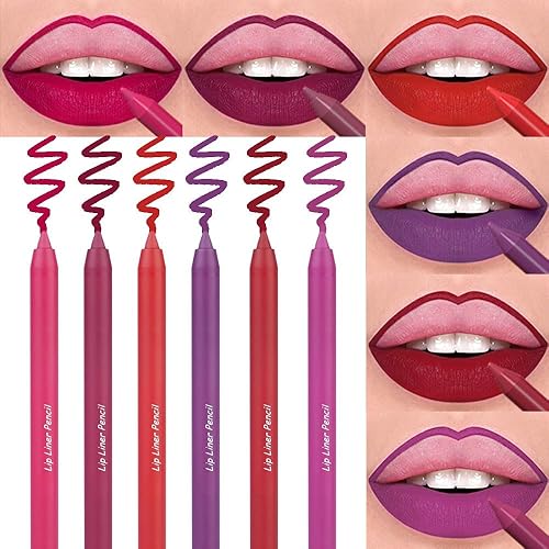Juego de 6 delineadores de labios rojo mate, lápiz de labios crema, juego de lápices labiales cremosos de larga duración, juego de delineadores de