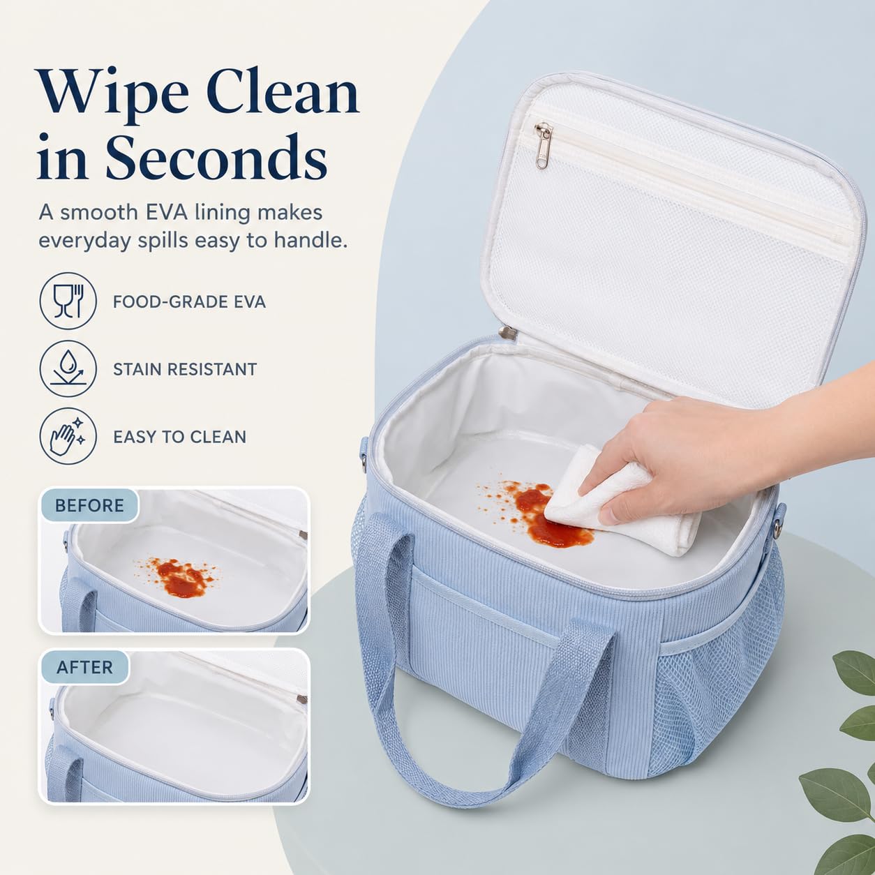 LOIDOU Borsa termica per il pranzo, per donne e uomini, in velluto a coste, a prova di perdite, riutilizzabile, con tracolla regolabile, per lavoro, ufficio, spiaggia, picnic (blu)