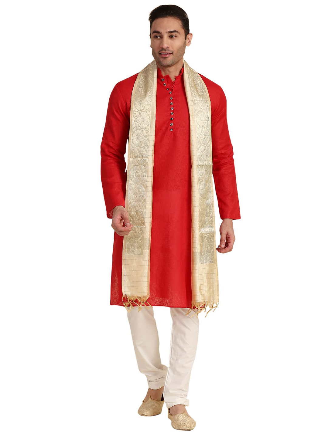 dupatta bazaar Men's Cream Banarasi Silk Dupatta for Kurta/Sherwani/Achkan-picture-21