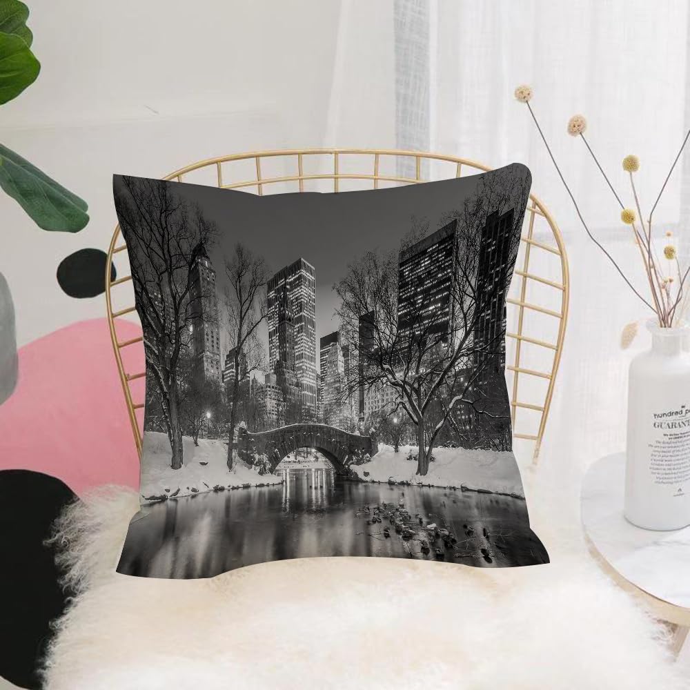HYMSXW Cushion Cover,Throw Pillow Case Home Decorative for Living Room Bedroom Sofa Chair 20X20 Inch,Landscape Cityscape New York City in Winter Central Park Snowy Buildings Photo,Pillowcase 50X50cm