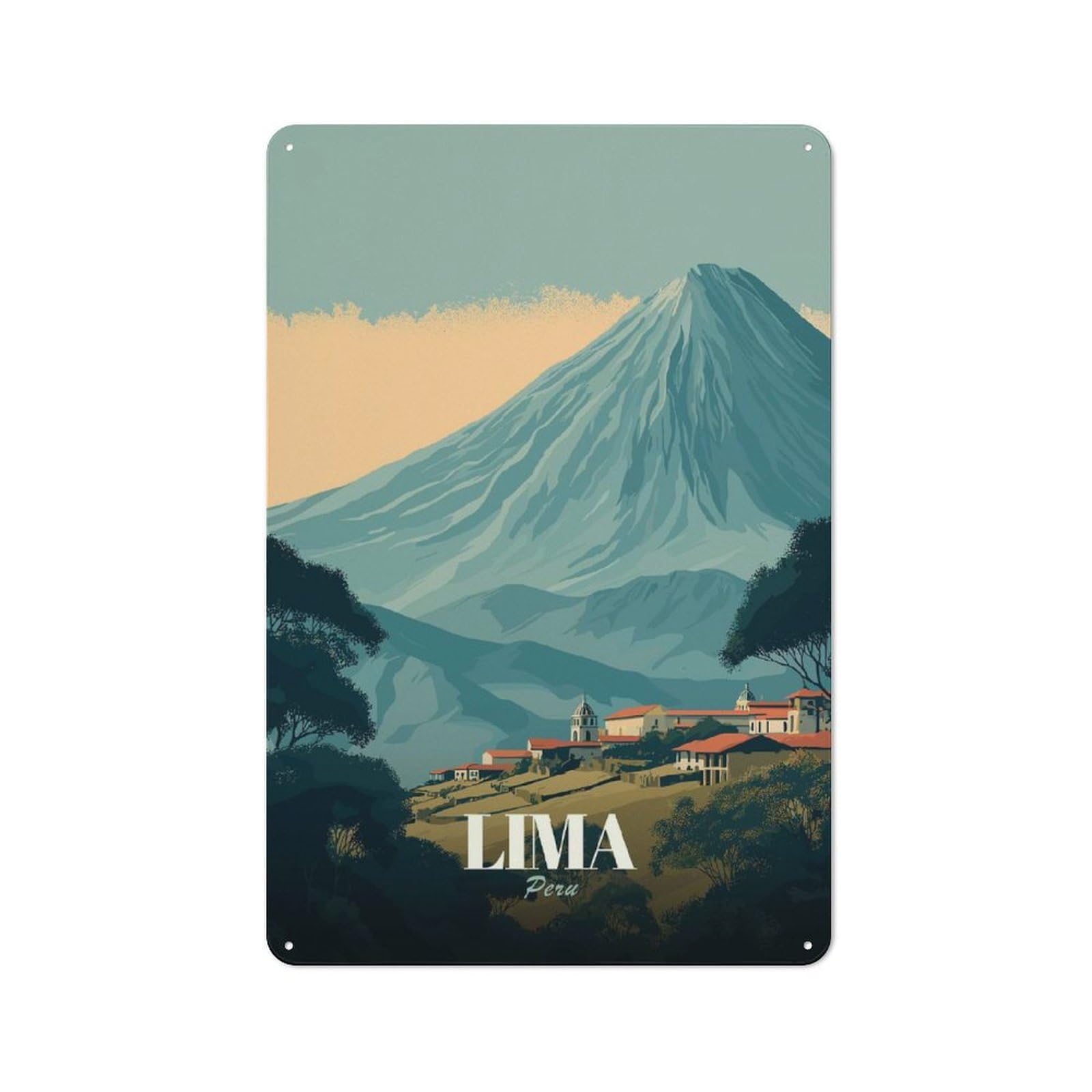 Junmoney Style-3 Old Style Lima, Peru Travel (3) Decorative Tin Plaque 30X20cm, Bar Wall Plaque For Bar, Kitchen, Garage Or Games Room