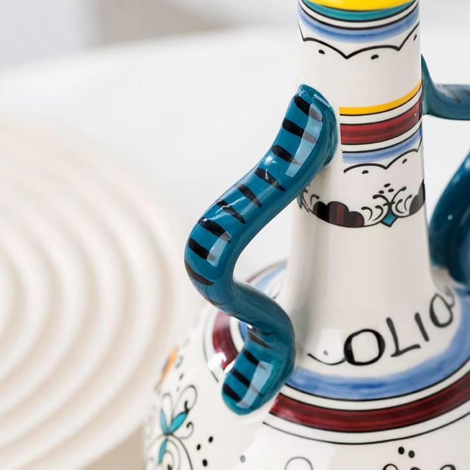 Italian Ceramic Olive Oil Dispenser Bottle 23oz, Hand Painted Olive Oil Bottles, Decorative Stoneware Olive Oil Cruet for Kitchen with Stainless Steel Spout for Oils, Sauces, Vinegar (B) - Image 5